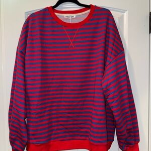 UEU Vibrant Striped Crewneck Sweater in Red and Blue